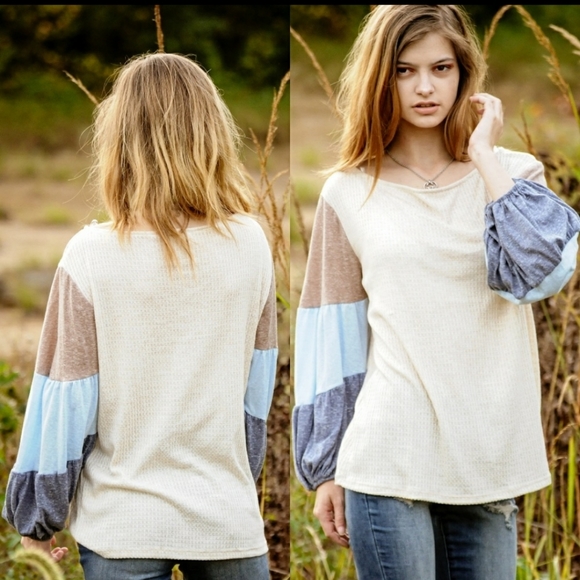 FLASH SALE🔥LAST 1! Color Block Bubble Sleeve Top - Picture 5 of 5